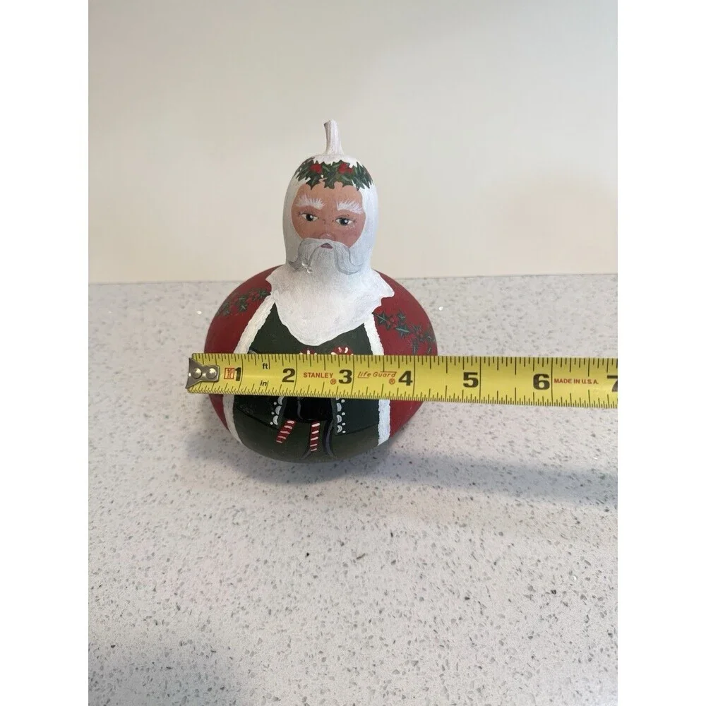 Precious Santa Claus Handpainted Gourd Christmas Folk Art Artist Red